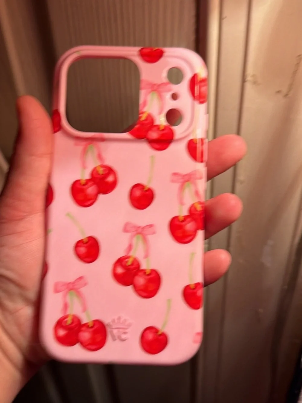 Velvet Caviar Pink Phone Case with Red Cherry Print set